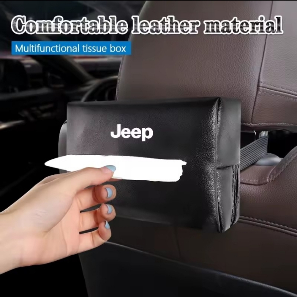 New Jeep Black Leather Tissue Box 1040-715